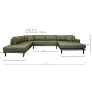 Alternative view of Lido U-Sofa Åben Ende, højrevendt i olivengrøn med fire puder og sorte træben, HN1020