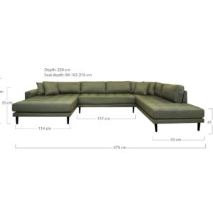 Alternative view of Lido U-Sofa Åben Ende, venstrevendt i olivengrøn med fire puder og sorte træben, HN1020