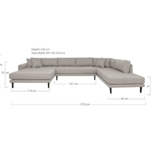 Alternative view of Lido U-Sofa Åben Ende, venstrevendt i stone med fire puder med sorte træben, HN1030