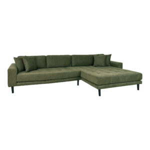Alternative view of Lido Loungesofa, højrevendt i olivengrøn med fire puder og sorte træben, HN1020