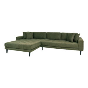 Alternative view of Lido Loungesofa, venstrevendt i olivengrøn med fire puder og sorte træben, HN1020