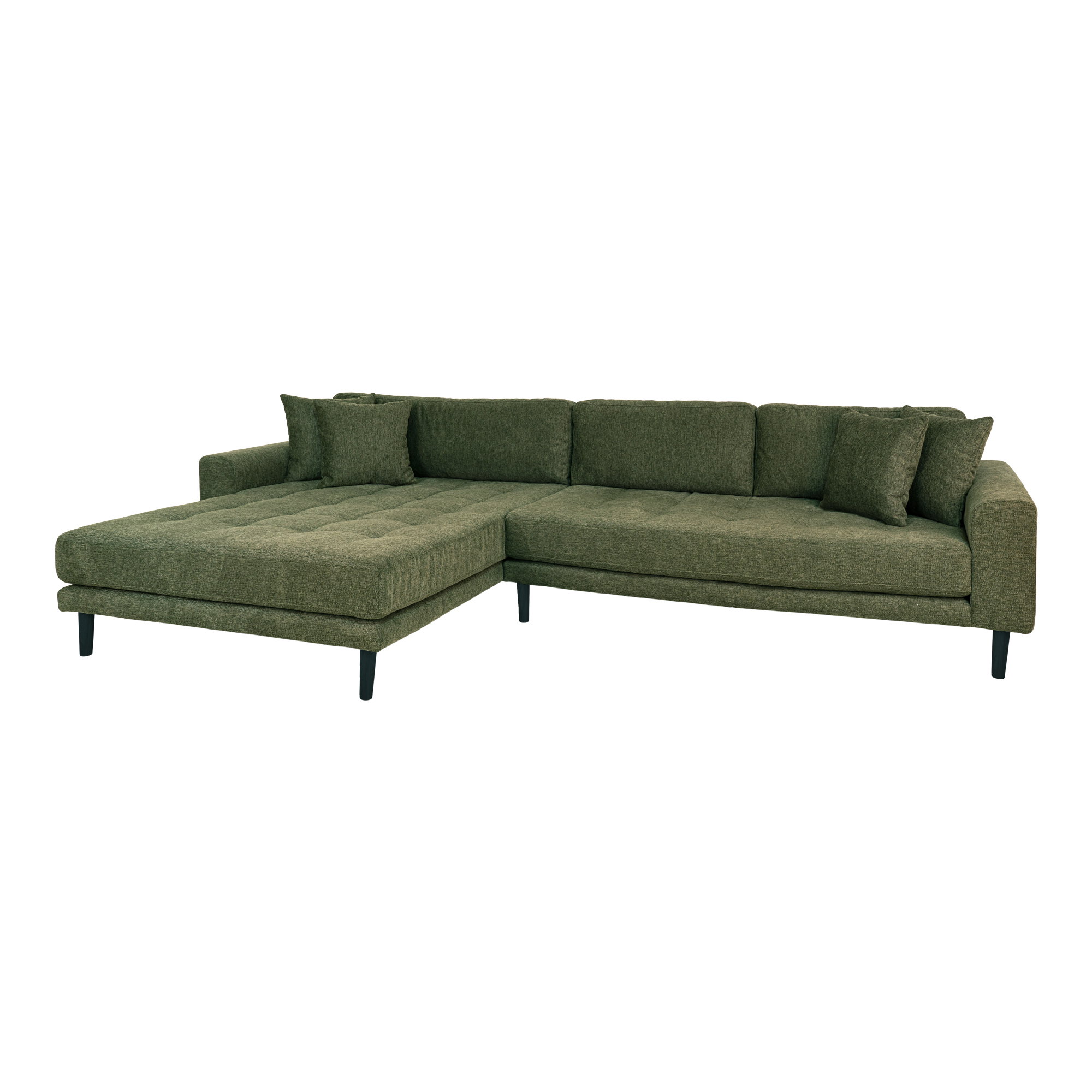 Lido Loungesofa, venstrevendt i olivengrøn med fire puder og sorte træben, HN1020 - Billede 2