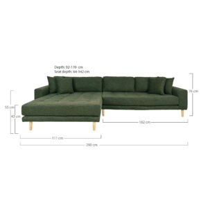 Lido Loungesofa, venstrevendt i olivengrøn med fire puder og sorte træben, HN1020 - Billede 4
