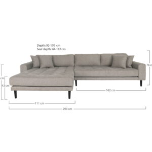 Lido Loungesofa, venstrevendt i stone med fire puder and sorte træben, HN1030 - Billede 4