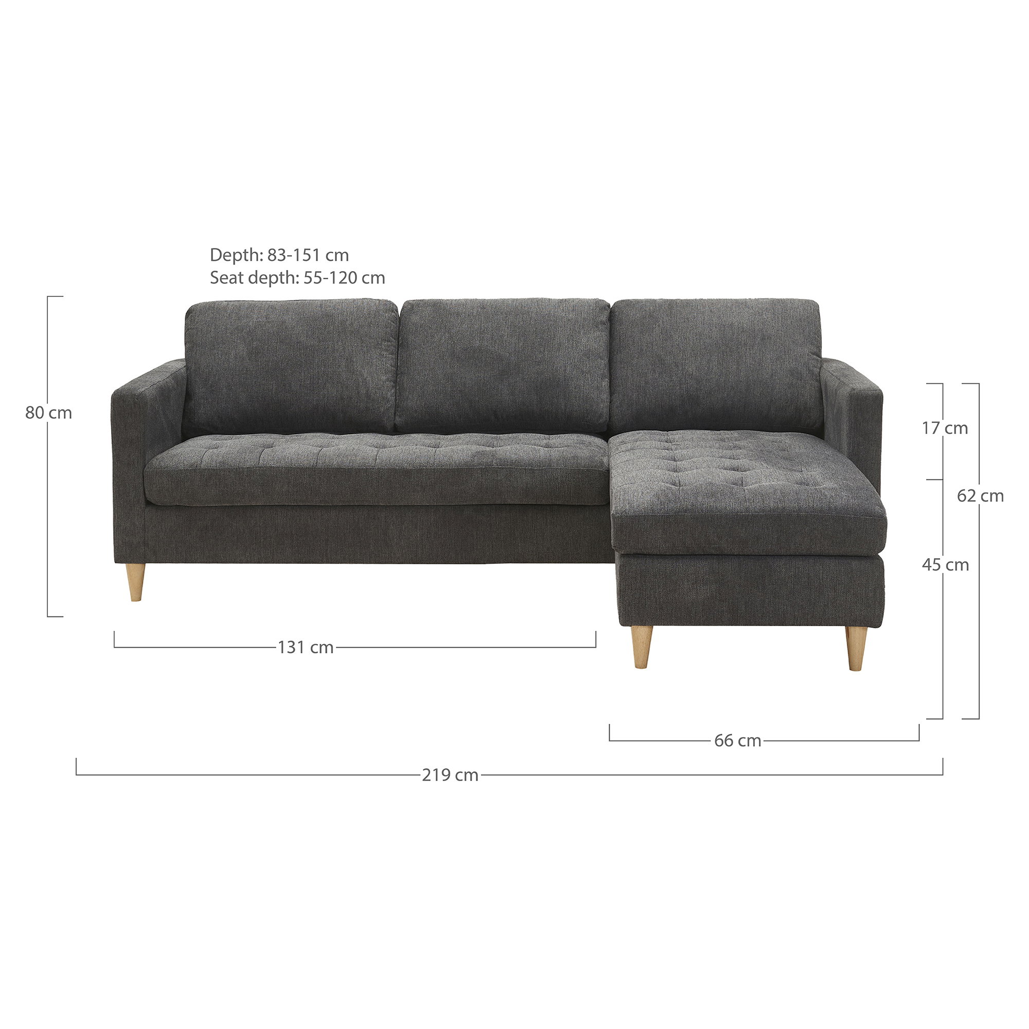 Firenze Sofa, mørkegrå med natur træben, HN1045 - Billede 4