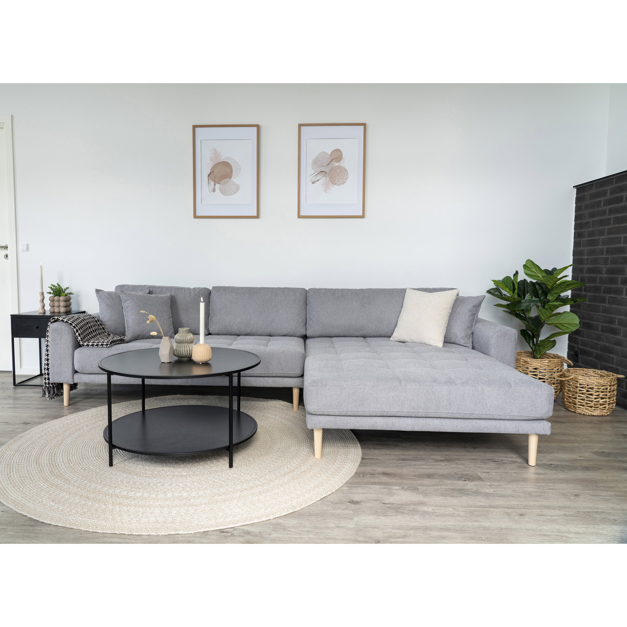 Lido Loungesofa, højrevendt i lysegrå med fire puder og natur træben, HN1040 - Billede 4