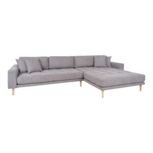 Alternative view of Lido Loungesofa, højrevendt i lysegrå med fire puder og natur træben, HN1040