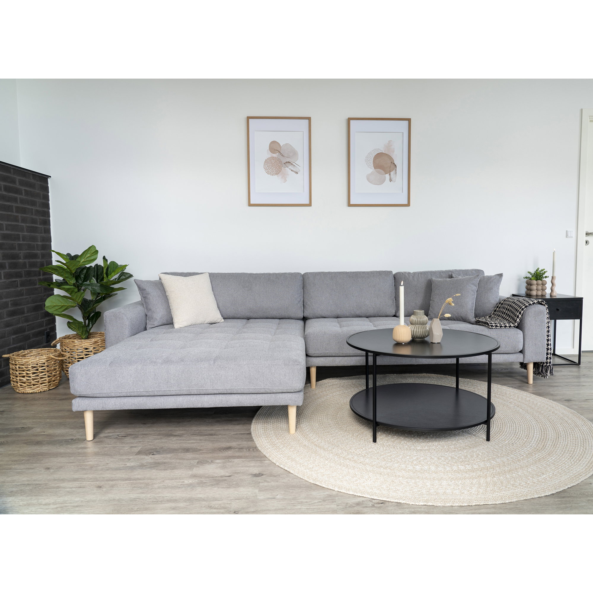 Lido Loungesofa, venstrevendt i lysegrå med fire puder og natur træben, HN1040 - Billede 4