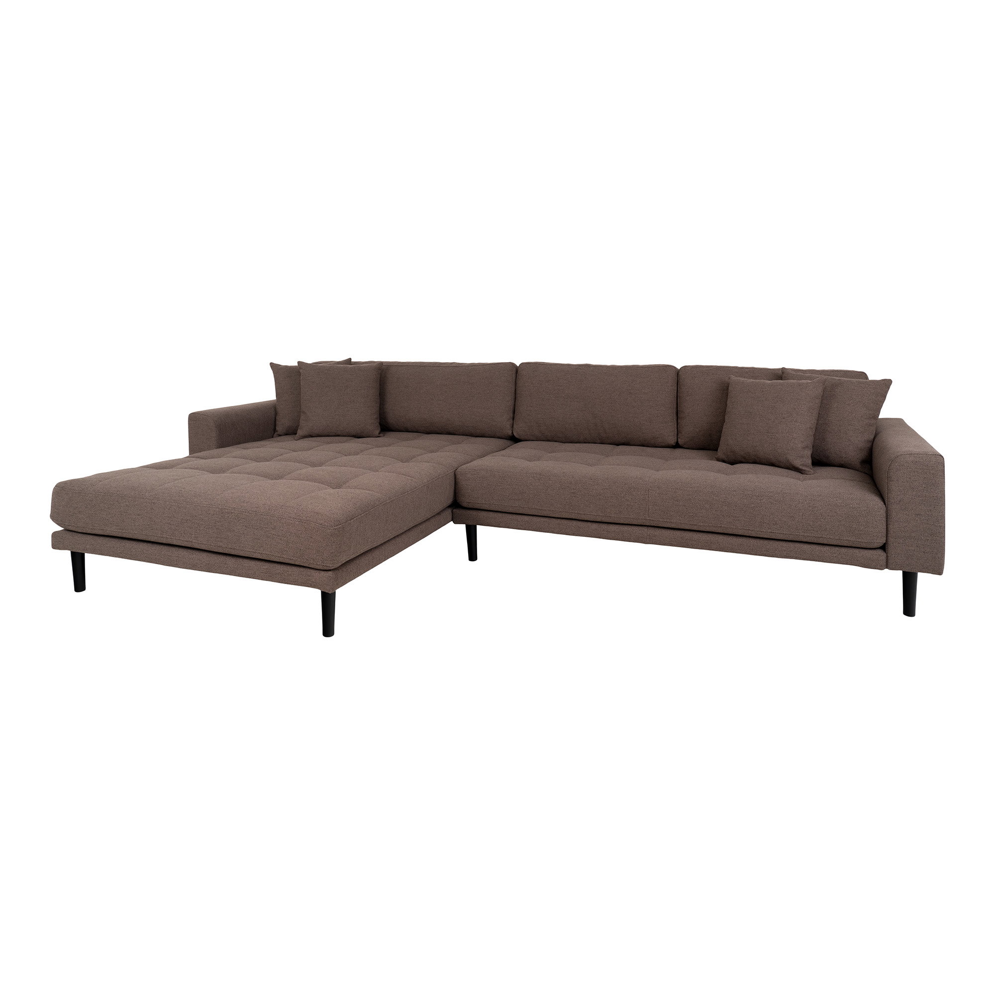 Lido Loungesofa, venstrevendt i brun med fire puder og sorte træben, HN1055 - Billede 2
