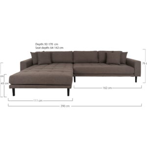 Lido Loungesofa, venstrevendt i brun med fire puder og sorte træben, HN1055 - Billede 4