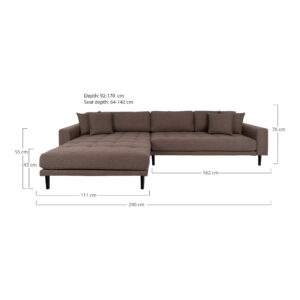 Lido Loungesofa, venstrevendt i brun med fire puder og sorte træben, HN1055 - Billede 7