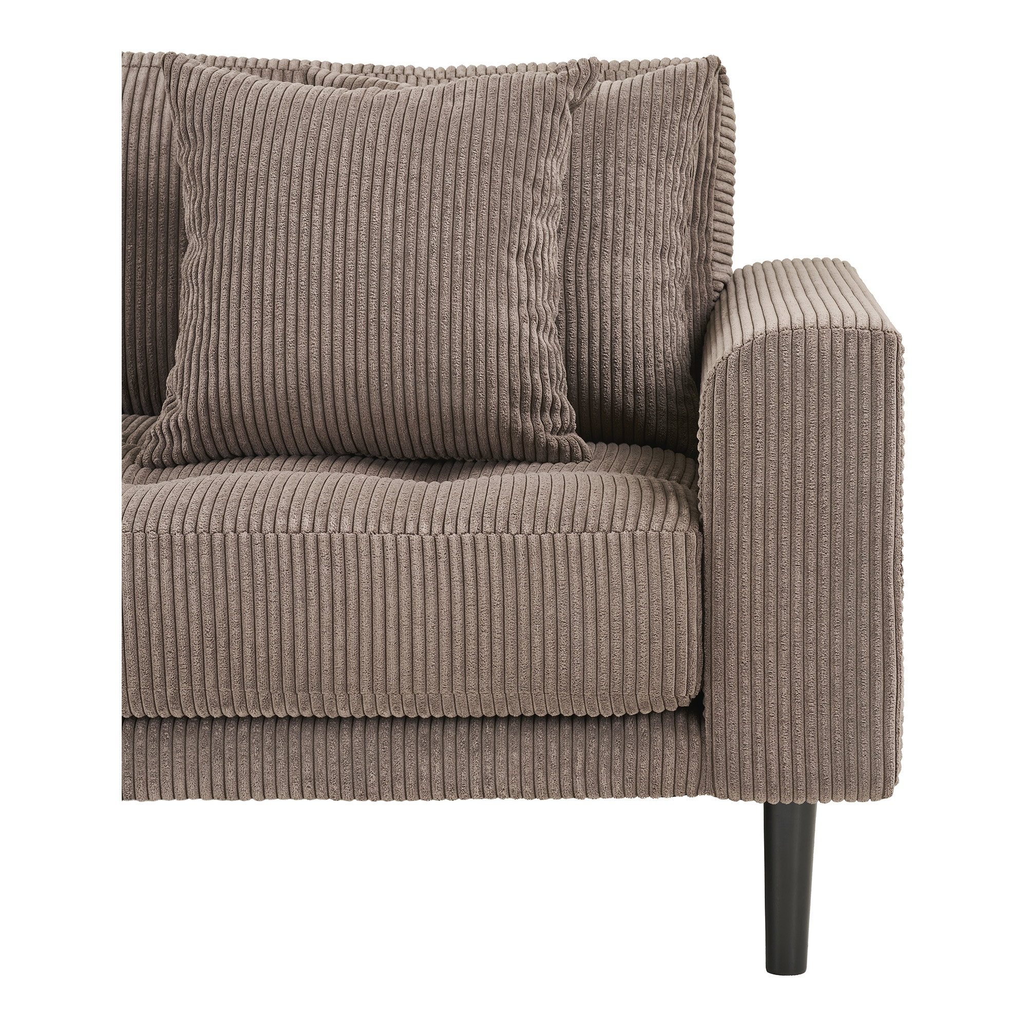 Lido Loungesofa, venstrevendt i brun fløjl med fire puder og sorte træben, HN1423 - Billede 3