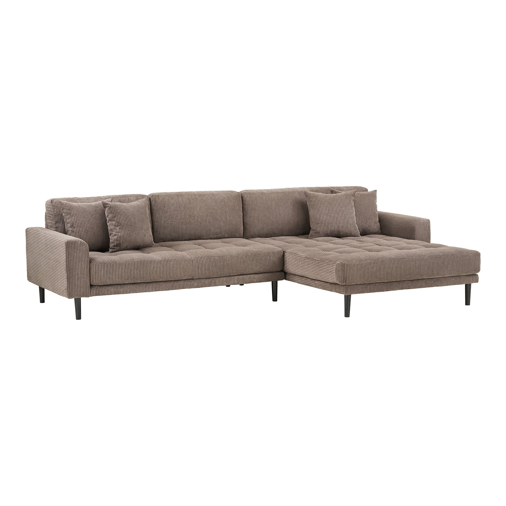 Lido Loungesofa, højrevendt i brun fløjl med fire puder og sorte træben, HN1423 - Billede 2