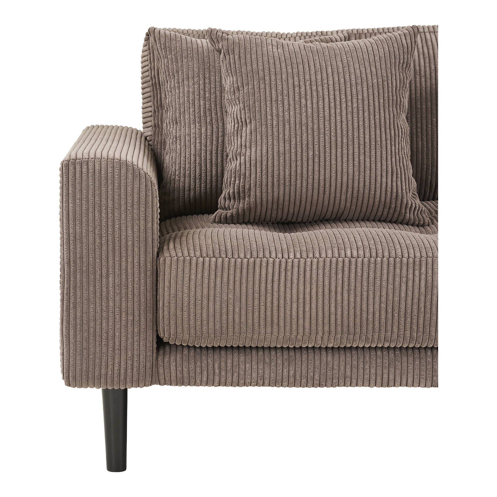 Lido Loungesofa, højrevendt i brun fløjl med fire puder og sorte træben, HN1423 - Billede 3