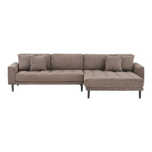 Lido Loungesofa, højrevendt i brun fløjl med fire puder og sorte træben, HN1423