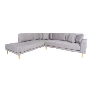 Alternative view of Lido Hjørnesofa Åben Ende, venstrevendt i lysegrå med fire puder og natur træben, HN1040