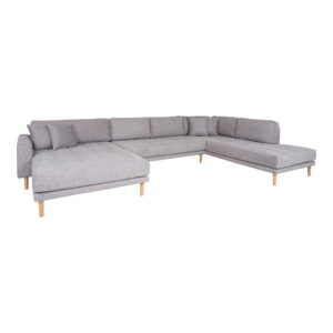 Alternative view of Lido U-Sofa Åben Ende, venstrevendt i lysegrå med fire puder og natur træben, HN1040