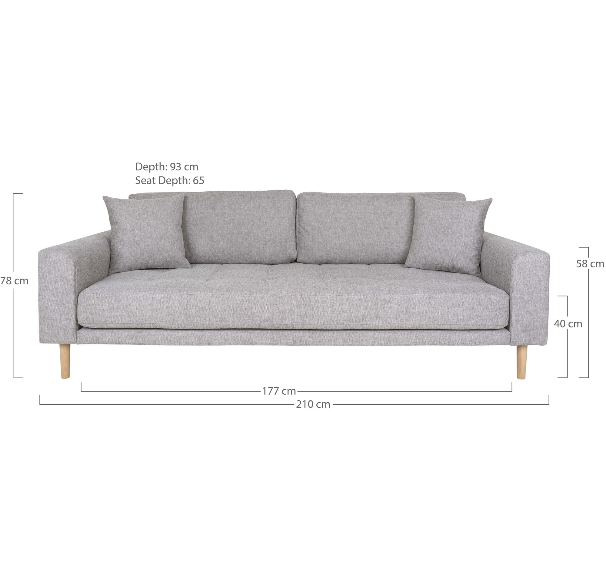 Lido 3 Personers Sofa, lysegrå med to puder og natur træben, HN1040 - Billede 5