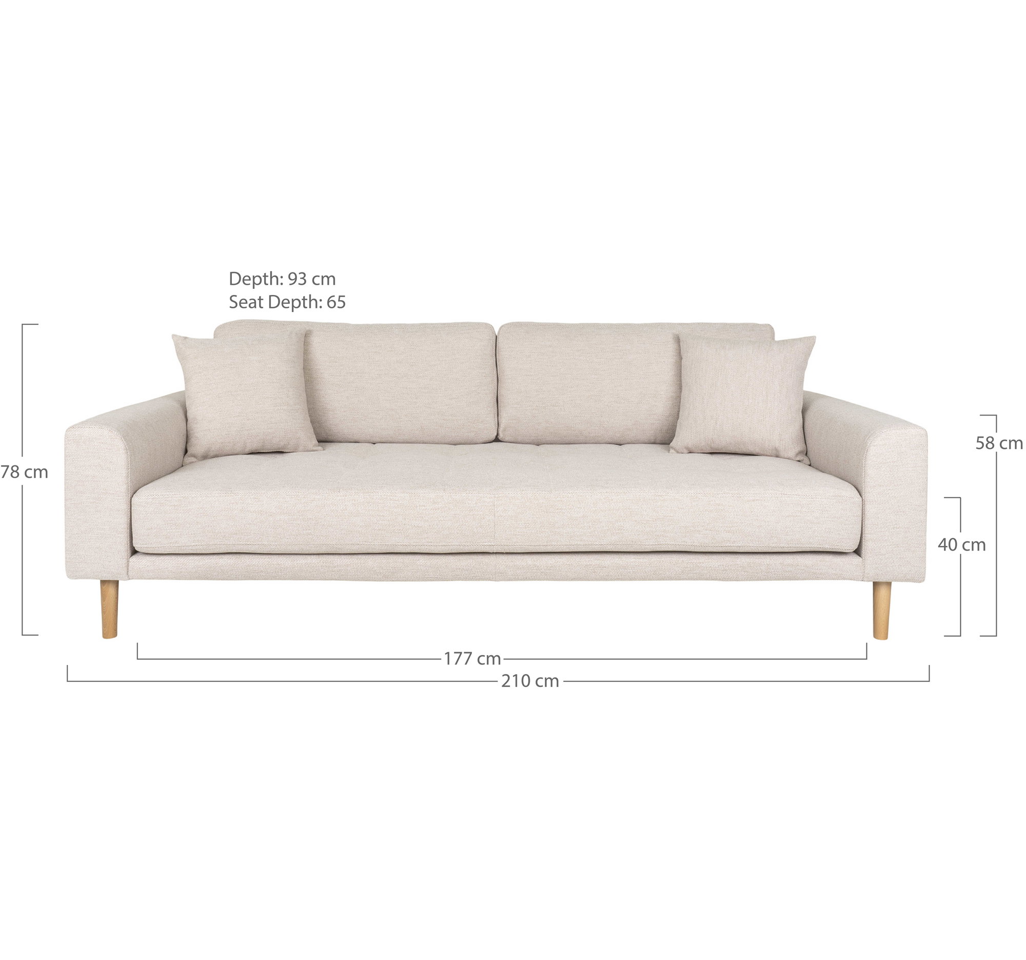 Lido 3 Personers Sofa, sand med to puder og natur træben, HN1050 - Billede 5
