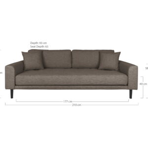 Lido 3 Personers Sofa, brun med to puder og sorte træben, HN1055 - Billede 5