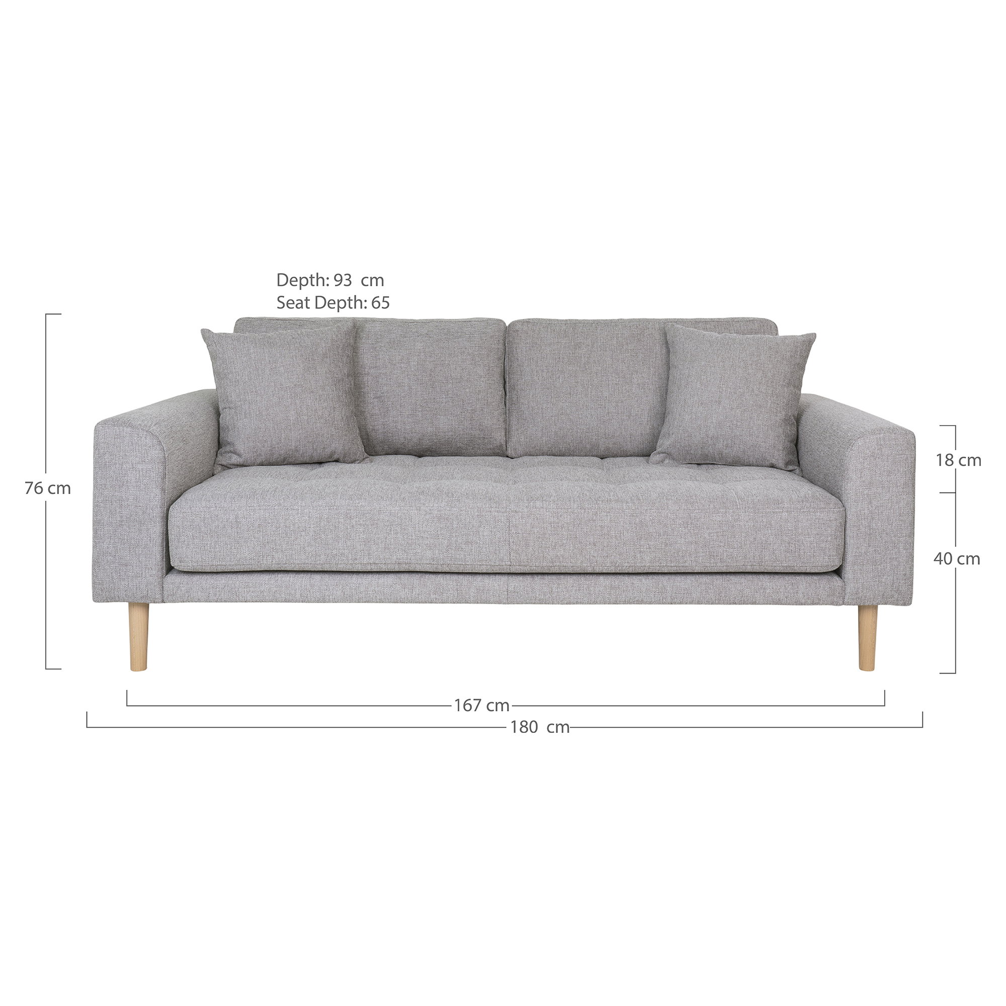 Lido 2,5 Personers Sofa, lysegrå med to puder og natur træben, HN1040 - Billede 4