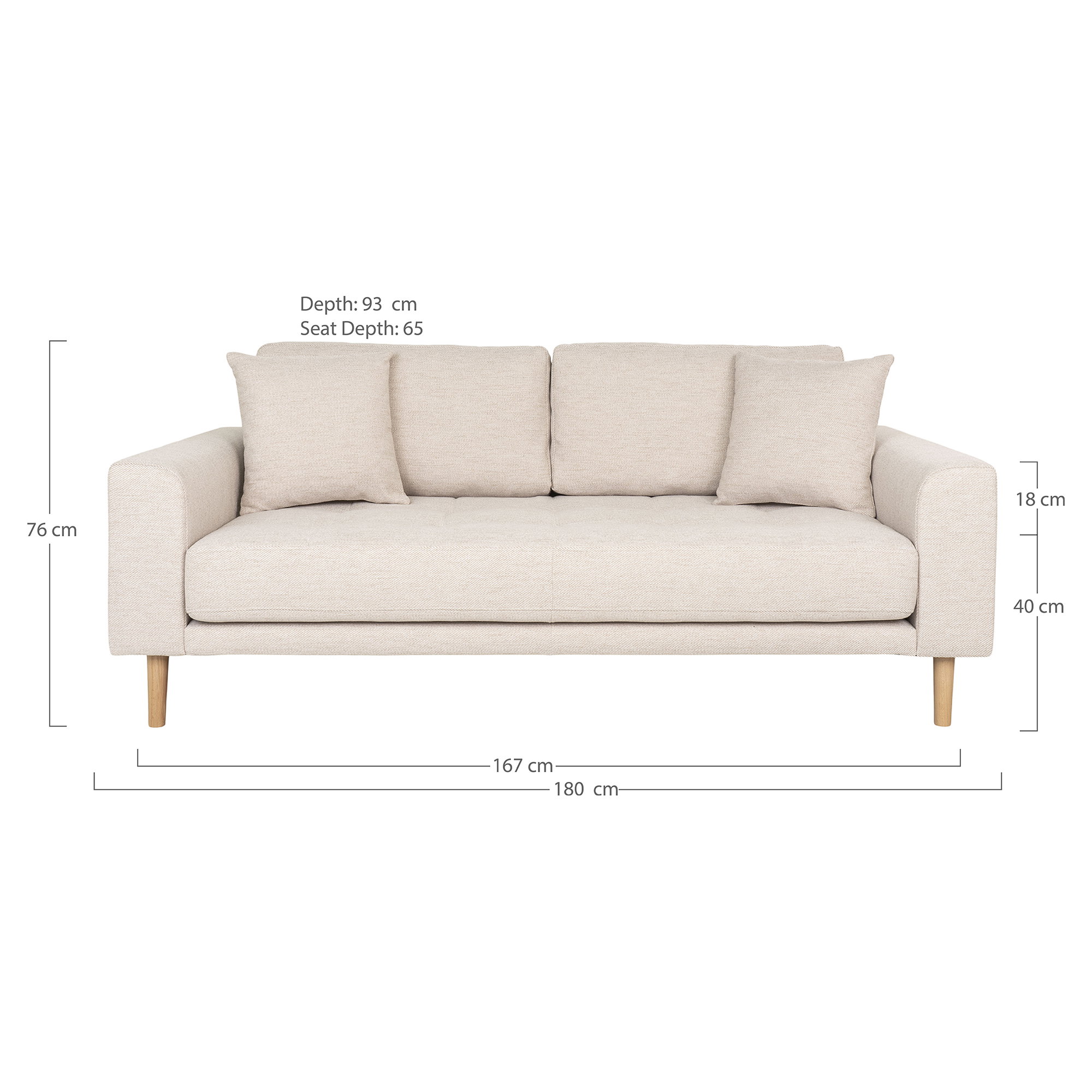 Lido 2,5 Personers Sofa, sand med to puder og natur træben, HN1050 - Billede 4