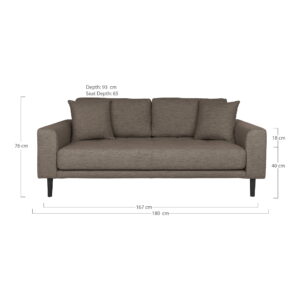 Lido 2,5 Personers Sofa, brun med to puder og sorte træben, HN1055 - Billede 4