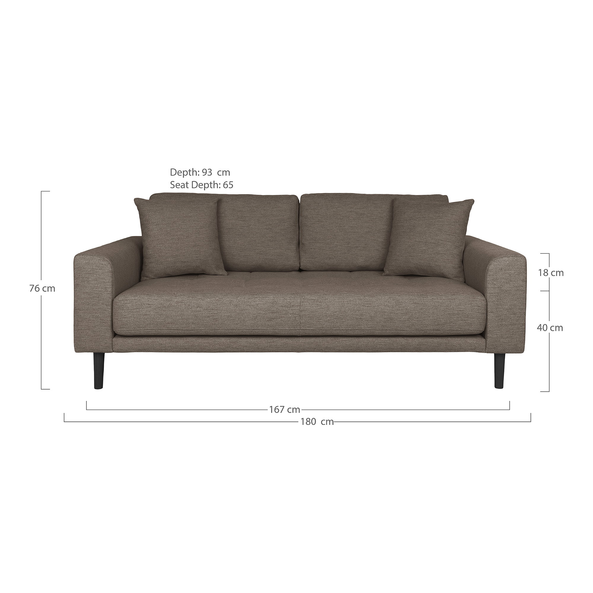 Lido 2,5 Personers Sofa, brun med to puder og sorte træben, HN1055 - Billede 4