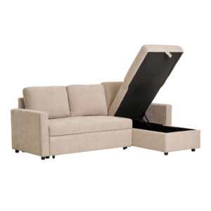 Belfast Chaiselong Sovesofa med opbevaring, mørk sand, natur ben, HN1085 - Billede 3