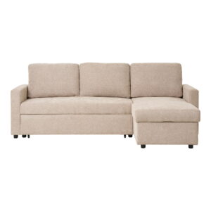 Belfast Chaiselong Sovesofa med opbevaring, mørk sand, natur ben, HN1085