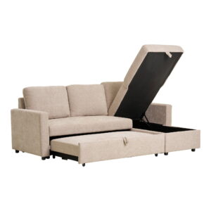 Belfast Chaiselong Sovesofa med opbevaring, mørk sand, natur ben, HN1085 - Billede 4