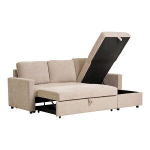 Belfast Chaiselong Sovesofa med opbevaring, mørk sand, natur ben, HN1085 - Billede 5