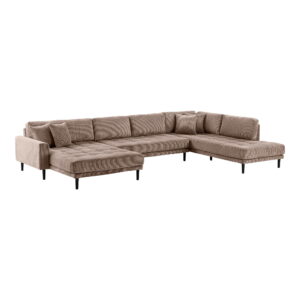 Alternative view of Lido U-Sofa Åben Ende, venstrevendt i brun fløjl med fire puder og sorte træben, HN1423