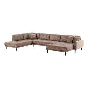 Alternative view of Lido U-Sofa Åben Ende, højrevendt i brun fløjl med fire puder og sorte træben, HN1423