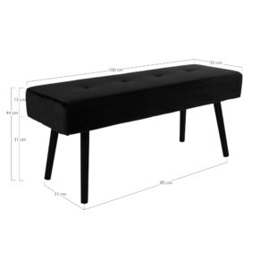 Skiby Bænk, velour, sort, sorte ben, 100x35x44 cm, HN1207 - Billede 4