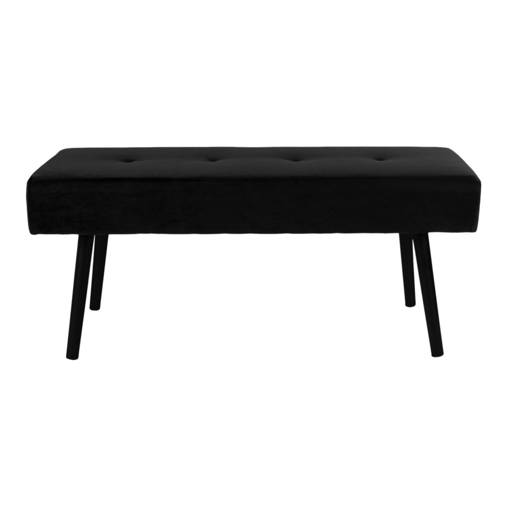 Skiby Bænk, velour, sort, sorte ben, 100x35x44 cm, HN1207