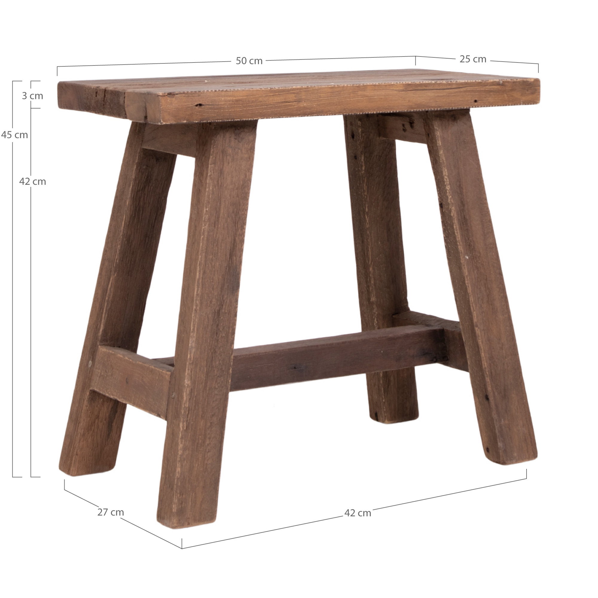 Barcelona Bænk, teak, natur, 50x25x45 cm - Billede 5
