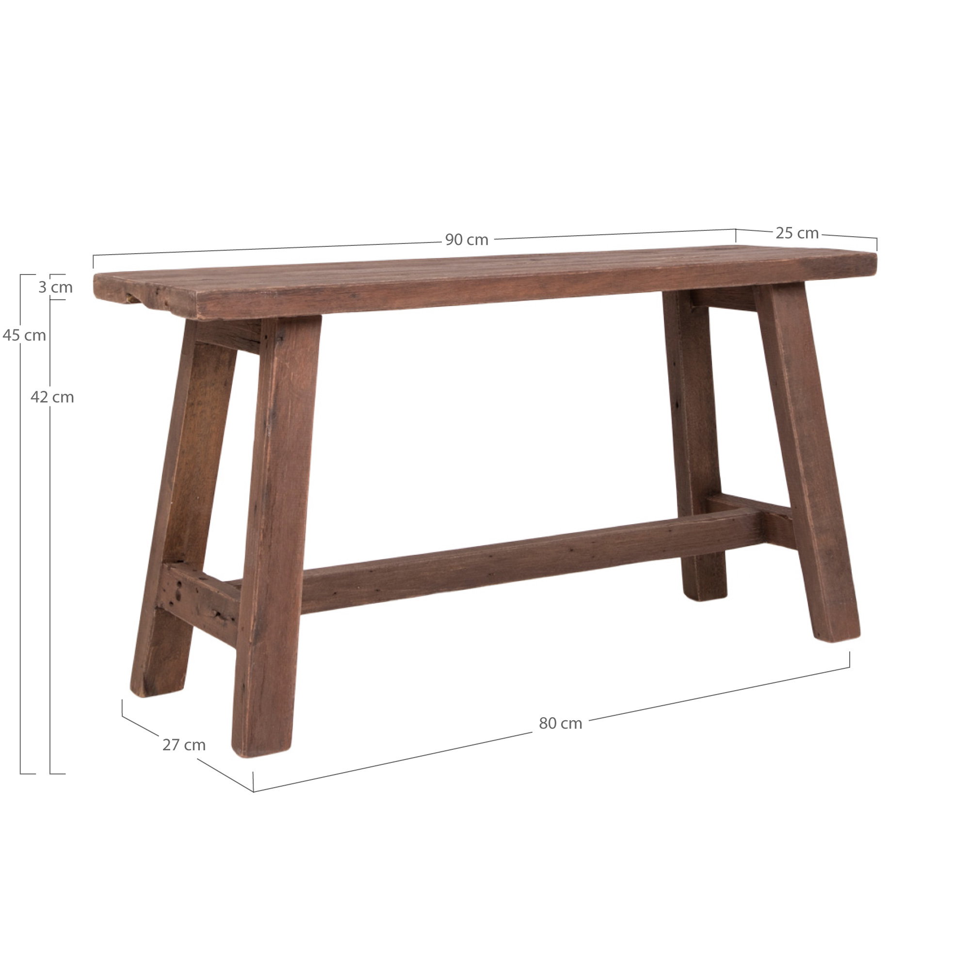 Barcelona Bænk, teak, natur, 90x25x45 cm - Billede 5