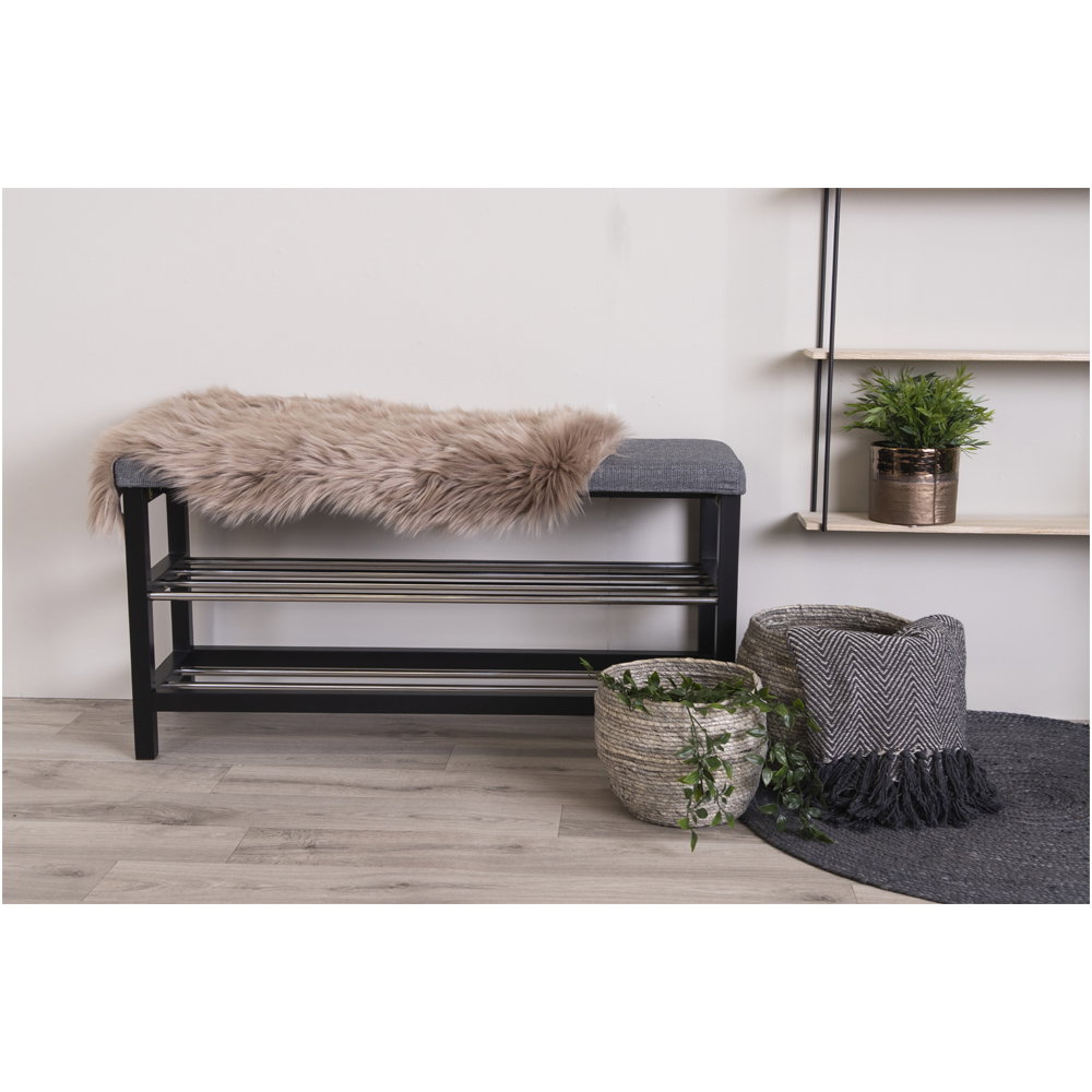 Padova Bænk med hynde og 2 hylder, grå, sorte ben, 100x34x50 cm - Billede 5