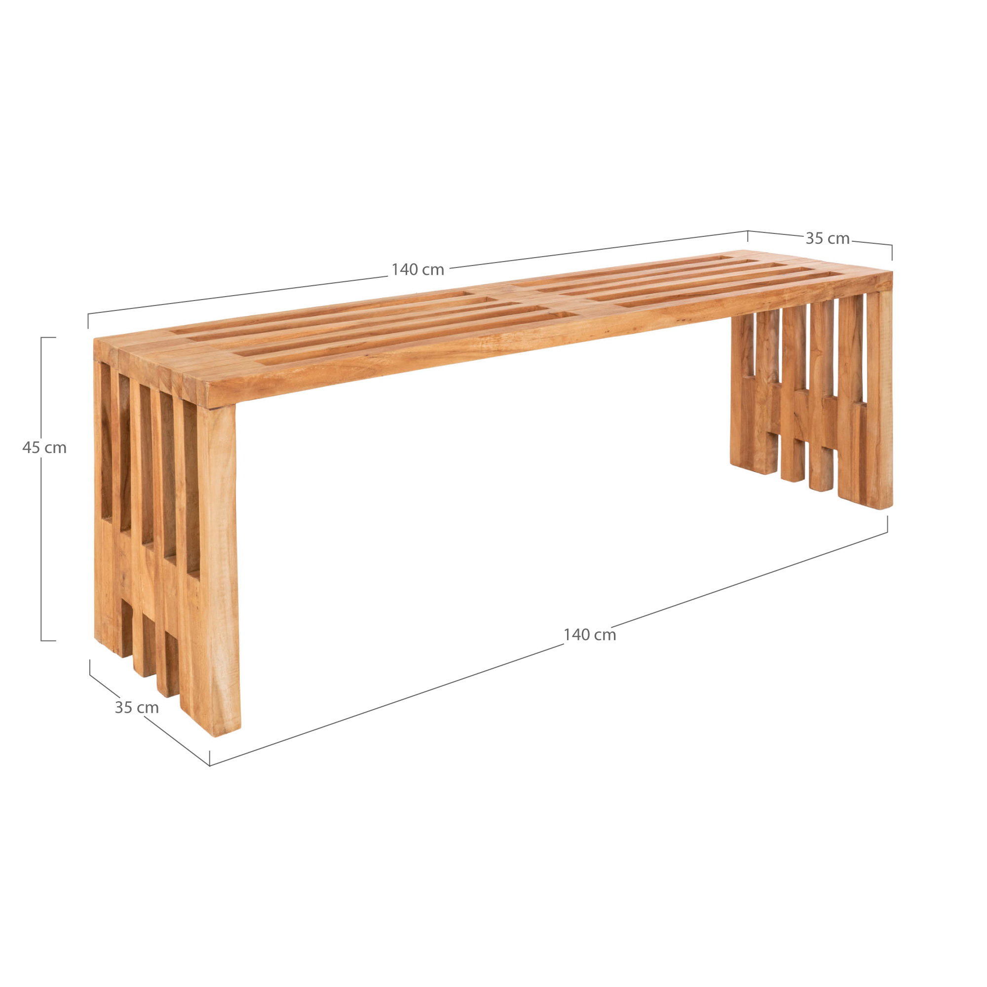 Benidorm Bænk, teak, natur, 140x35x48 cm - Billede 7