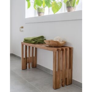 Benidorm Bænk, teak, natur, 90x30x49 cm - Billede 9