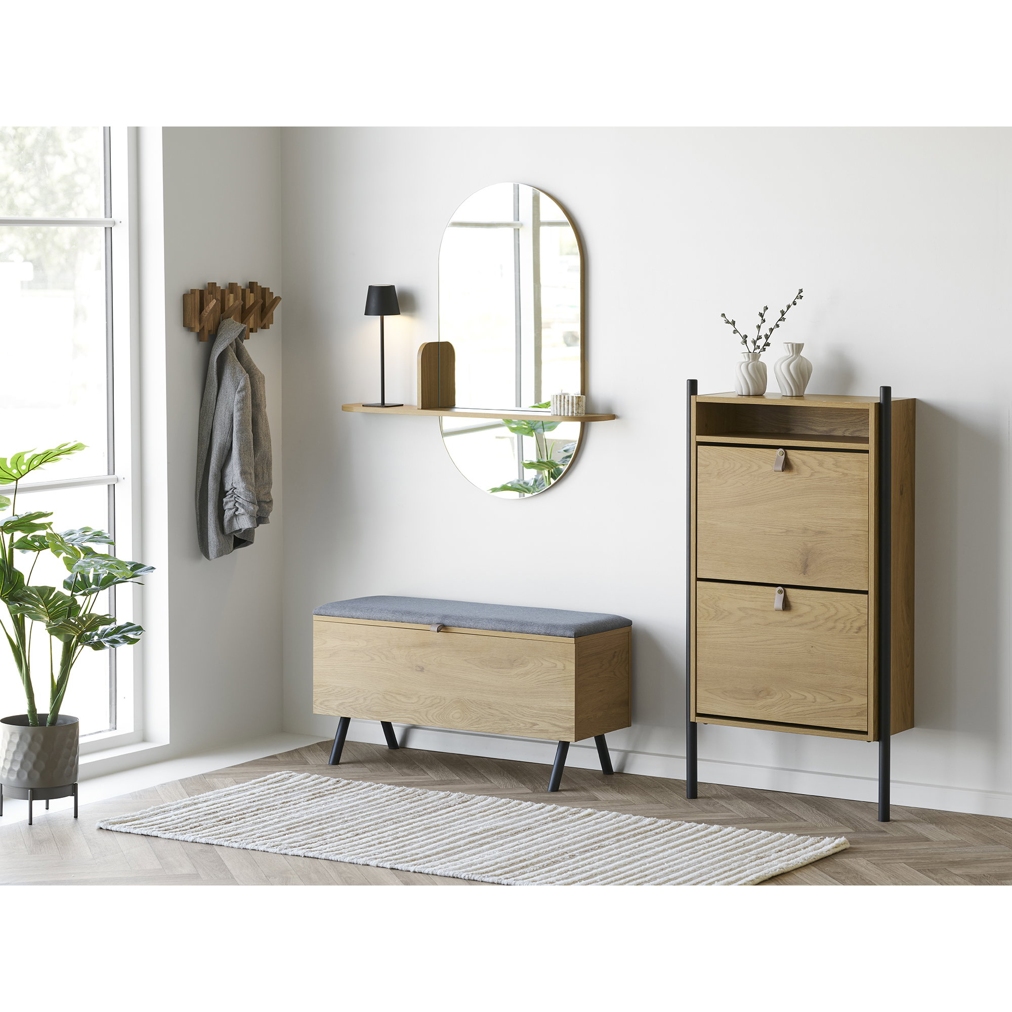 Barco Bænk med opbevaring, egetræslook, 92x33x48 cm - Billede 10