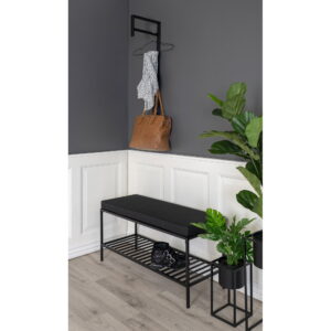 Vita Bænk med hylde og hynde, sort med sorte ben, 100x36x48,5 cm - Billede 5