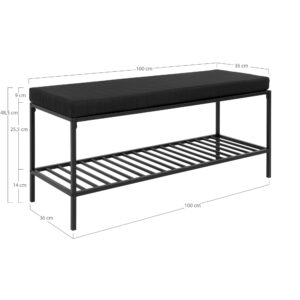 Vita Bænk med hylde og hynde, sort med sorte ben, 100x36x48,5 cm - Billede 4