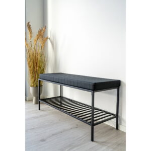Vita Bænk med hylde og hynde, sort med sorte ben, 100x36x48,5 cm - Billede 8