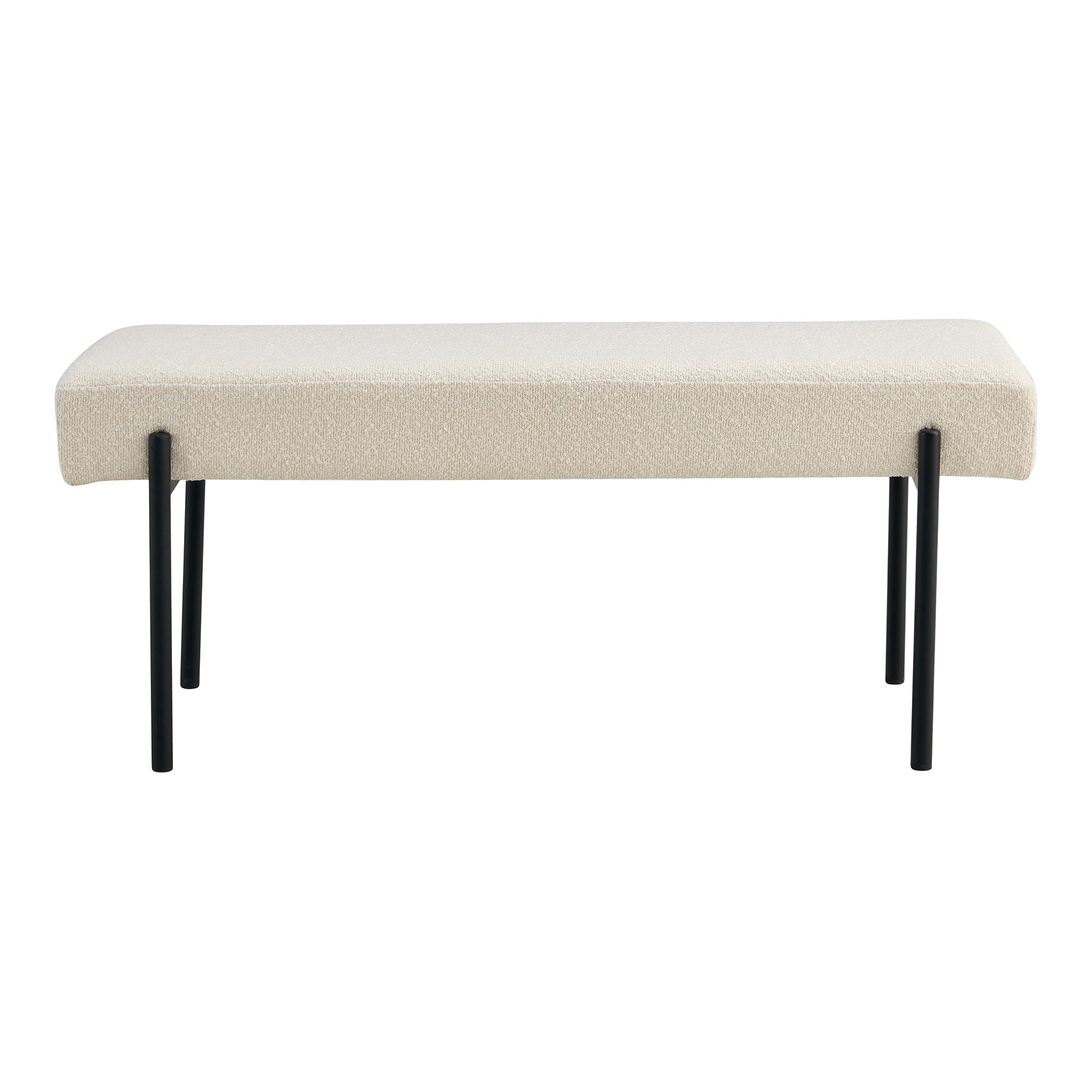 Swindon Bænk, bouclé, hvid, sorte ben, 100x36x42,5 cm, HN1232