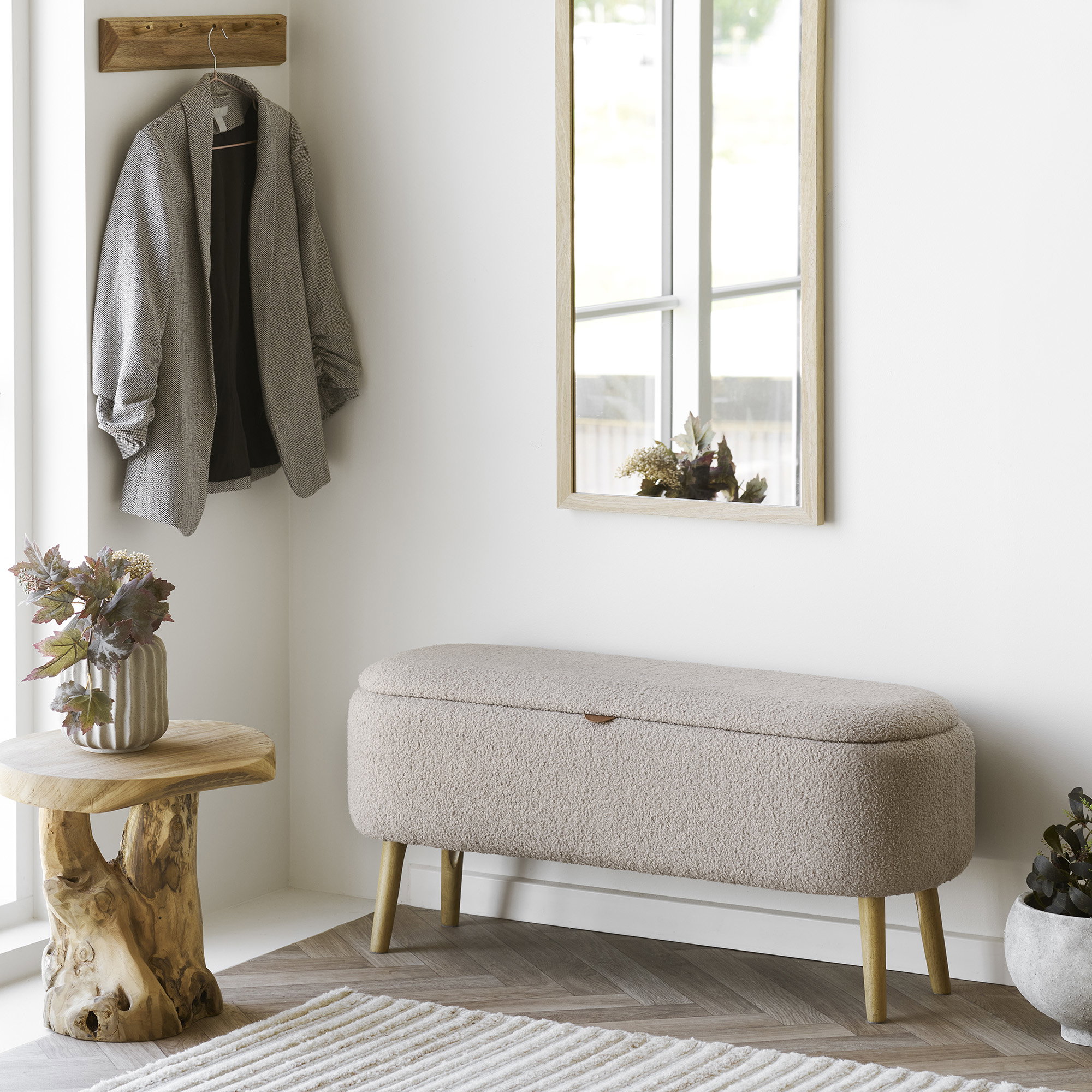 Harlow Bænk med opbevaring, bouclé, beige, 95x37x45 cm, HN1063 - Billede 10