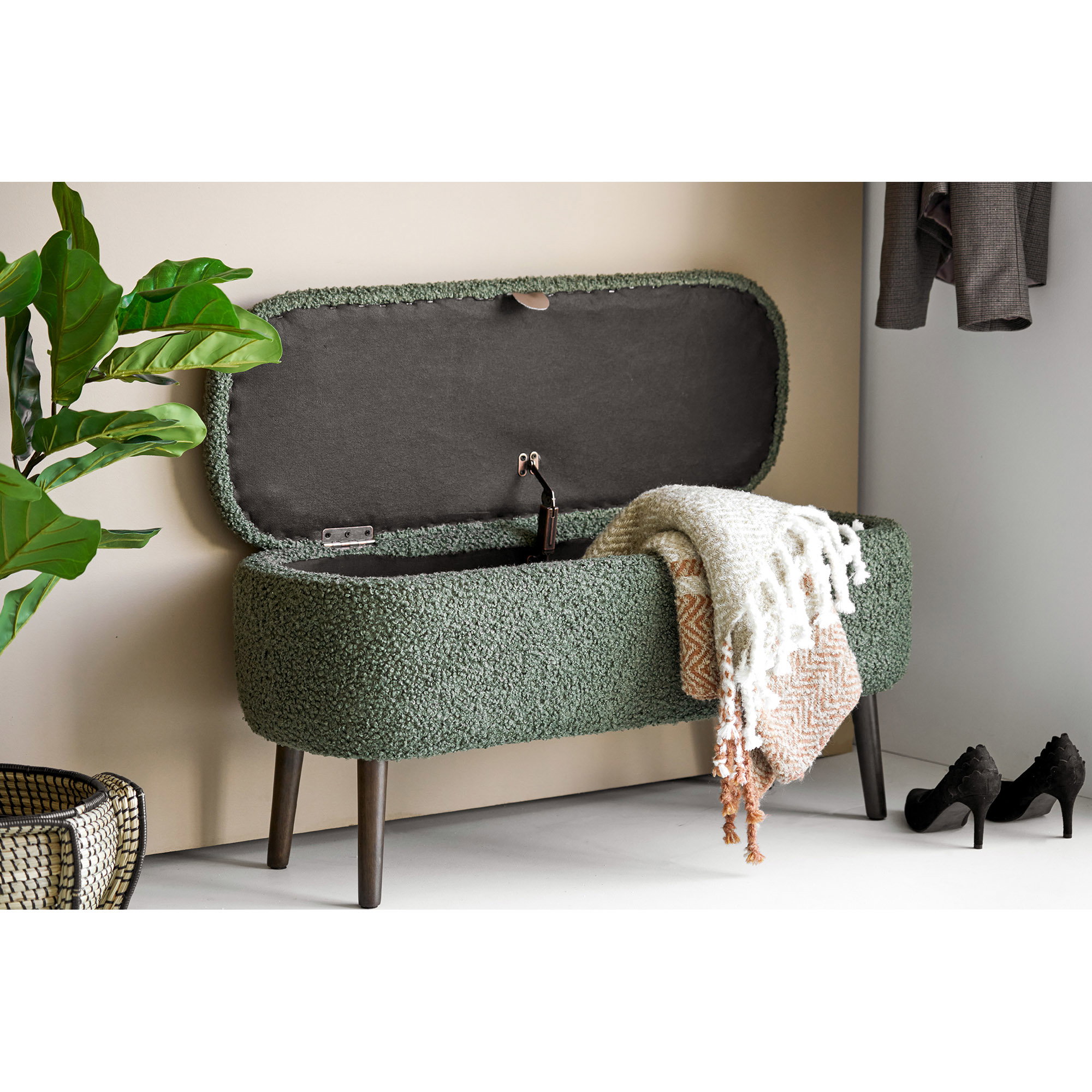 Harlow Bænk med opbevaring, teddy, grøn, 95x37x45 cm, HN1301 - Billede 10