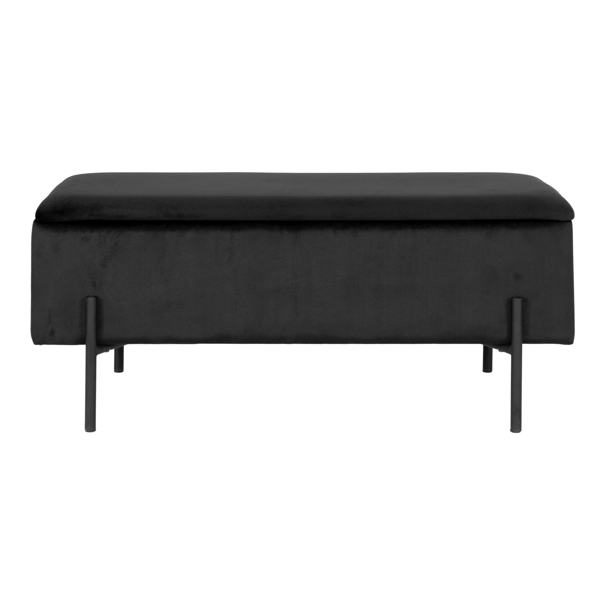 Watford Bænk med opbevaring, velour, sort, 95x36,5x43 cm, HN1207