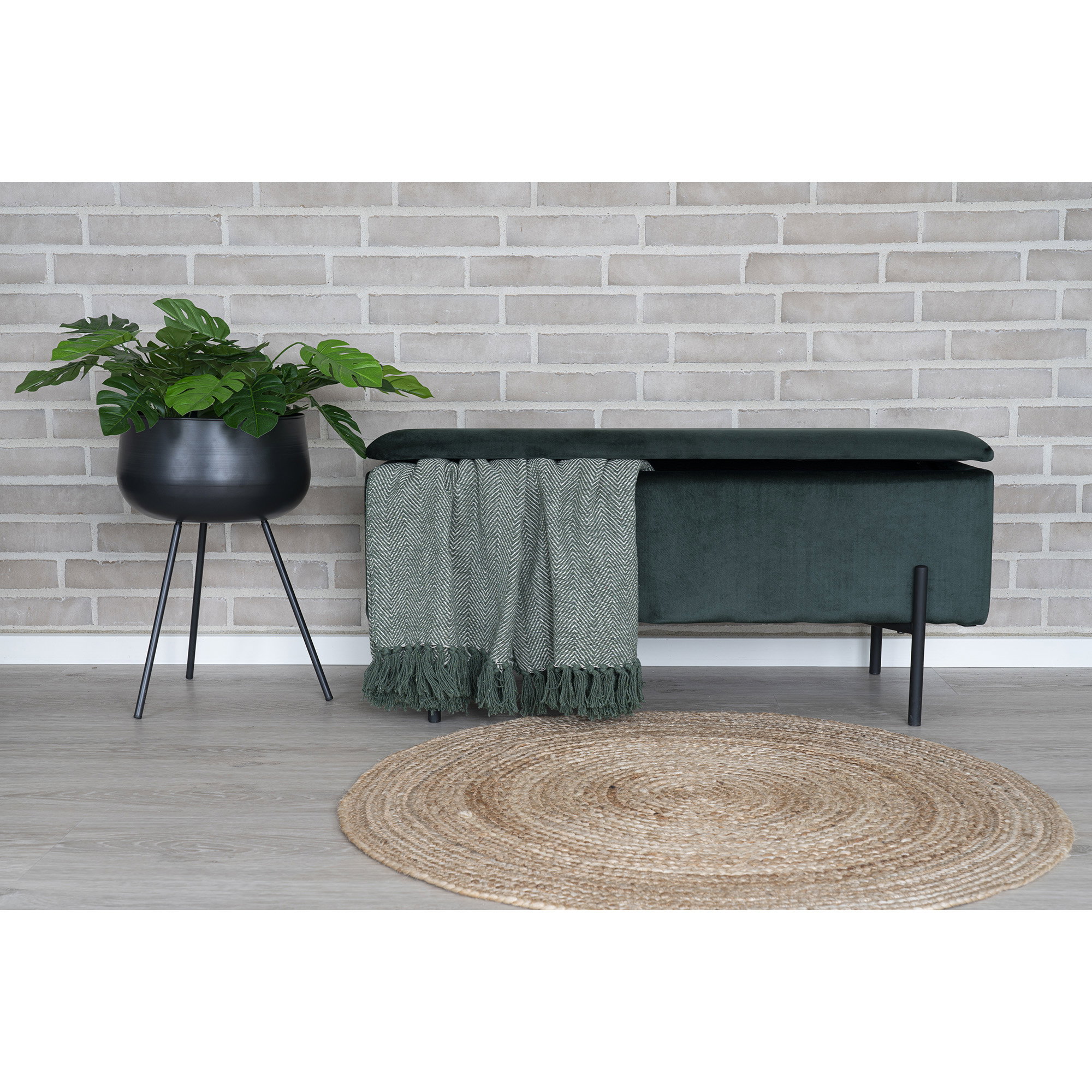 Watford Bænk med opbevaring, velour, grøn, 95x36,5x43 cm, HN1206 - Billede 4